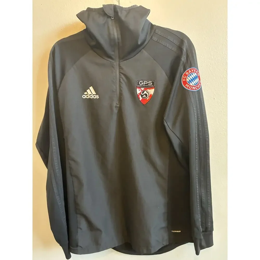 Adidas GPS Soccer FC BAYERN MUNCHEN 1/4 Zip Hoodie Mens M Black ClimaWarm Baggy